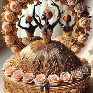 Imagine a delicate jewelry box adorned with ornate golden filigr...