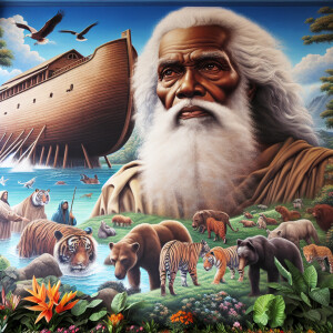A close-up and detailed wall painting focusing on Noah, depicted...
