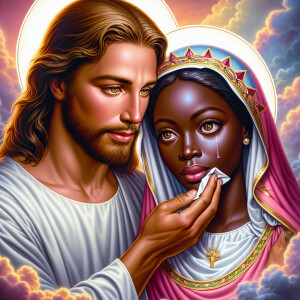 Ensure that the image distinctly represents both Jesus Christ an...
