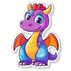 Design a cute, cartoon-style dragon sticker graphic featuring vibrant colors and a pristine white background, suitable for printing or digital use.