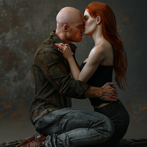 A photorealistic high resolution image. Light ginger haired fema...