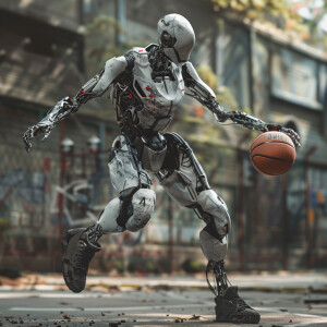 Cyborg's playing basketball