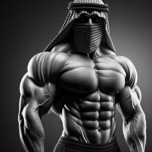 A man of about 45 years old with huge biceps And a hairy torso