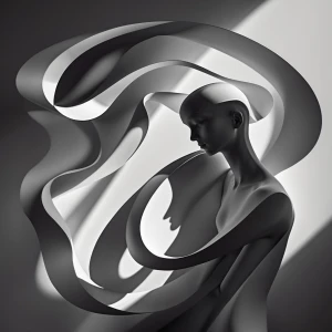 The Embrace of Shadows:** A monochromatic composition of flowing...