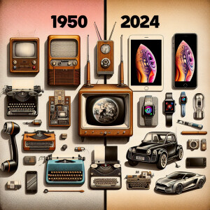 A comparison of technology in 1950 and 2024