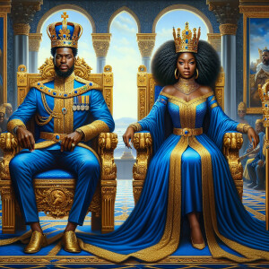 Create a 3-D realistic oil, painting of a African-American Royal...
