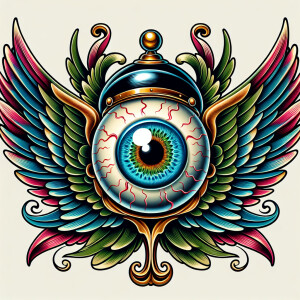 Von dutch flying eyeball in an old school tattoo style