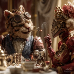 A realistic steampunk fantasy scene, ultra-detailed: the Cheshir...