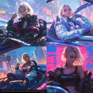 "A character portrait of a futuristic cyberpunk blonde woman wit...