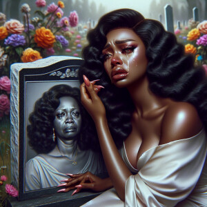 A beautiful light-skinned African-American woman with long wavy...