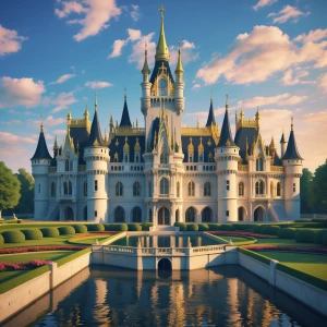 Design an opulent castle with elaborate gothic architecture, gra...