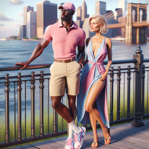 Create a vibrant 3D image of an elegant 50-year-old African Amer...