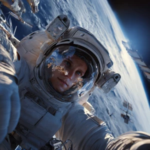 Create an image of an astronaut wearing a space suit, visibly fl...