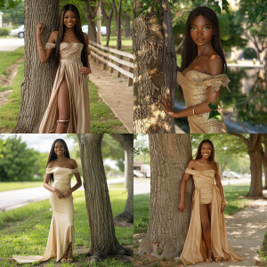 3D image of a young LIGHT SKIN African American woman as she sta...