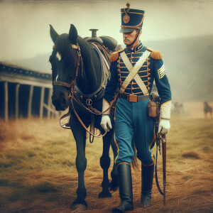 An ultra definition photograph  of a us Calvary officer in durri...