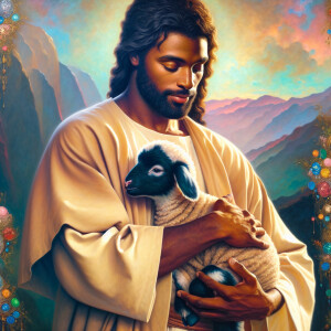 Oil painting of an African-American man resembling Jesus Christ,...