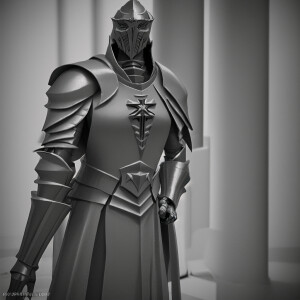 3d rendering, grayscale, a knight Templar facing towards the cam...
