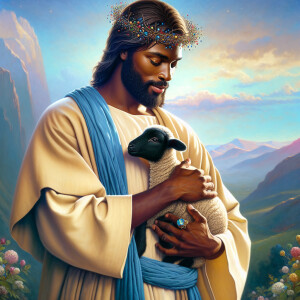 Oil painting of an African-American man resembling Jesus Christ,...