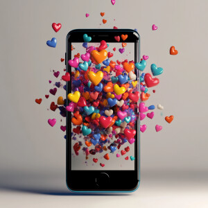 Design a smartphone emitting an array of colorful hearts in vari...
