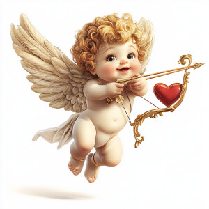 Create an image of a photorealistic, adorable, chubby cupid with...