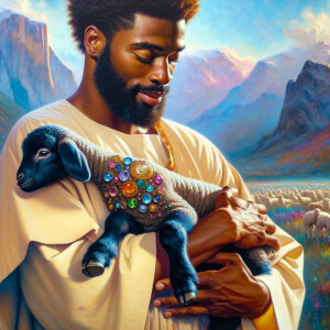 Oil painting of an African-American man resembling Jesus Christ,...
