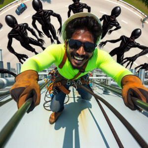 man climbing a 150 foot cell phone tower, Photoshoot, DSLR, Top-...
