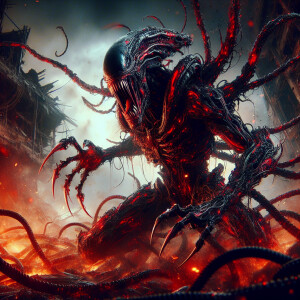 Create an image of Carnage, the menacing Marvel symbiote villain...