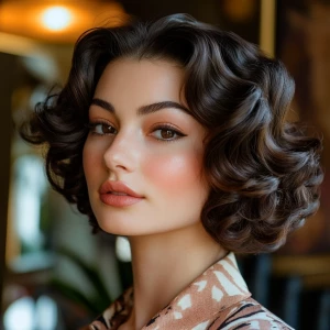 a woman, look to the camera, Voluminous Curls Hairstyle, Big bou...