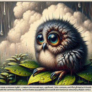 miniature hybrid creature with oversized eyes and fluffy fur, si...