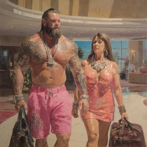 Hyperrealism digital painting ,a miami muscular beefy bearded ta...