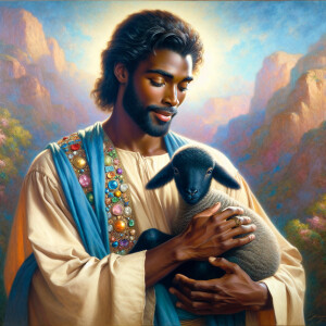 Oil painting of an African-American man resembling Jesus Christ,...