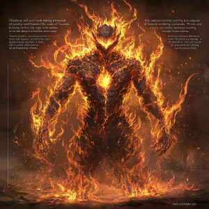 "Illustrate an evil-looking entity composed entirely of flames....