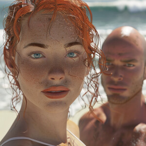 A photorealistic high resolution image. Light ginger haired fema...