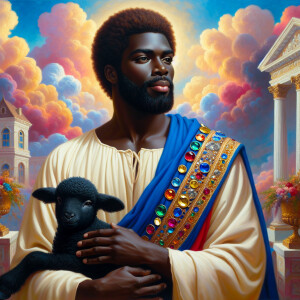 Oil painting of an African-American man resembling Jesus Christ,...