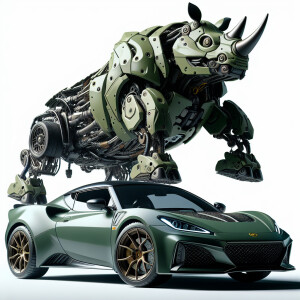 A lotus emira transforming into a rhino transformer