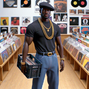3D image of a Handsome African American DJ from the 90’s. He we...