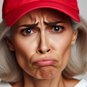 A middle-aged woman displaying an expression of confusion and co...