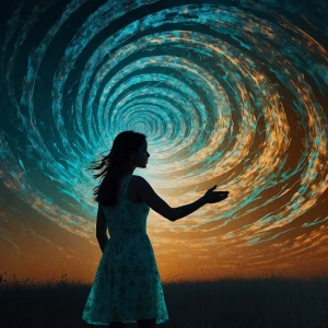 Design a watercolor illustration depicting a woman as the epicen...