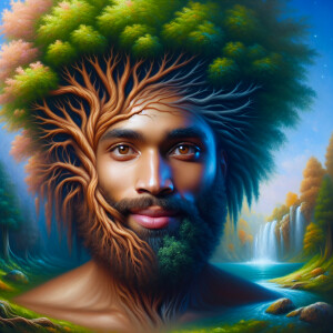 A hyper-realistic 3-D oil painting depicting a tree integrated w...