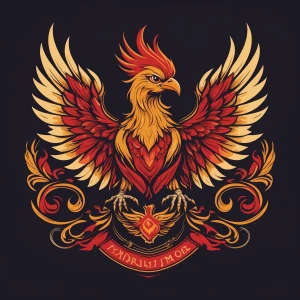 A phoenix bird tattoo style.
With red accented outline and a hin...