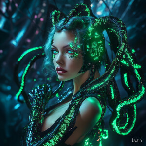 A striking and mesmerizing full-body photo of Medusa with a hype...