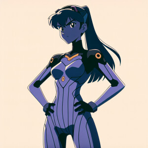1990s anime screencap, girl a plugsuit, standing with hands on h...