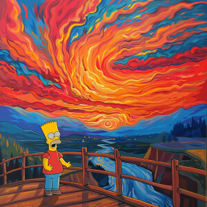 Create a striking scene where Bart Simpson is placed in a classi...