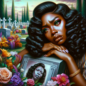 A beautiful light-skinned African-American woman with long wavy...
