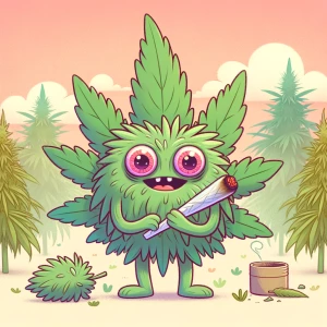 Pastel cartoon painting of an adorable fuzzy furry Hemp Leaf mon...