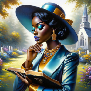 An airbrush oil painting depicts an African American woman with...