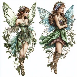 Create a detailed illustration of an enchanting fairy and a capt...