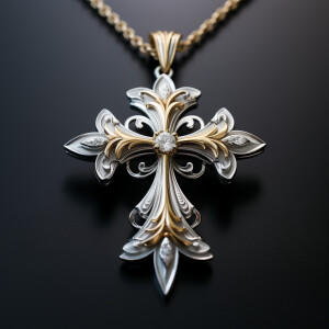 Design a stunning gold and silver cross pendant that beautifully...
