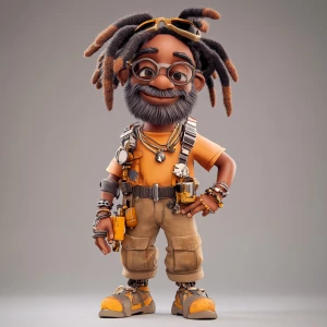 Create an image of a whimsical, cartoon-style Black male charact...