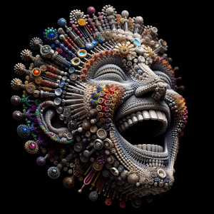 A smiling Face Sculpted from Differently Colored Jewelry super d...